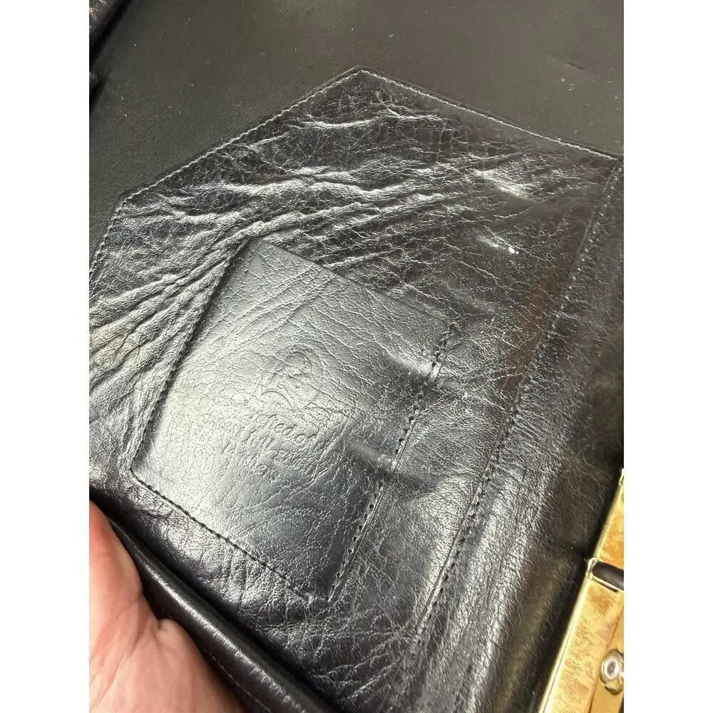 Vintage Full Grain Leather Planner Classic Black Handles Full Zip Organizer